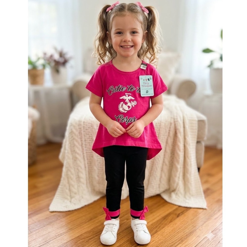 Tiny Trooper USMC Cutie to the Corps Pink Tunic and Bow Leggings Set 2T NEW